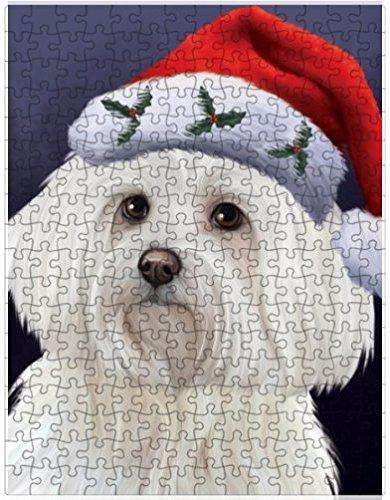 Christmas Maltese Dog Holiday Portrait with Santa Hat Puzzle with Photo Tin