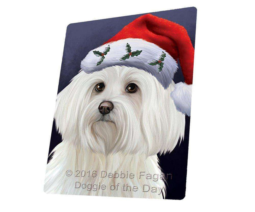 Christmas Maltese Dog Holiday Portrait with Santa Hat Tempered Cutting Board (Small)