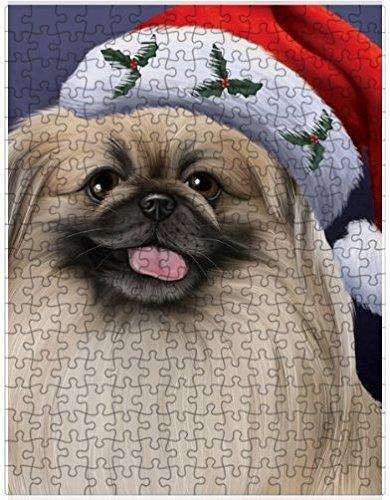 Christmas Pekingese Dog Holiday Portrait with Santa Hat Puzzle with Photo Tin D009 (300 pc.)