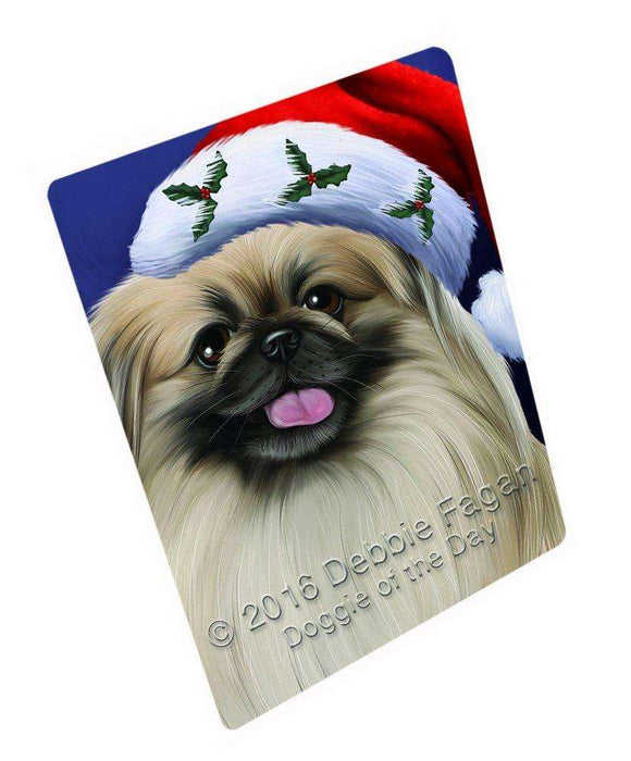 Christmas Pekingese Dog Holiday Portrait with Santa Hat Tempered Cutting Board