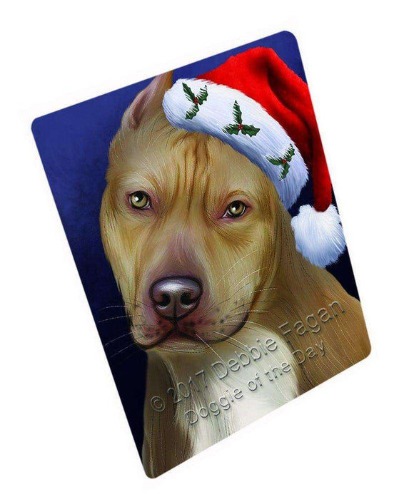 Christmas Pit Bull Dog Holiday Portrait with Santa Hat Art Portrait Print Woven Throw Sherpa Plush Fleece Blanket D124