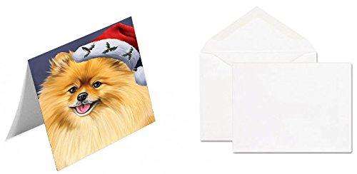 Christmas Pomeranians Dog Holiday Portrait with Santa Hat Handmade Artwork Assorted Pets Greeting Cards and Note Cards with Envelopes for All Occasions and Holiday Seasons