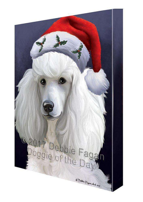 Christmas Poodles Dog Holiday Portrait with Santa Hat Canvas Wall Art