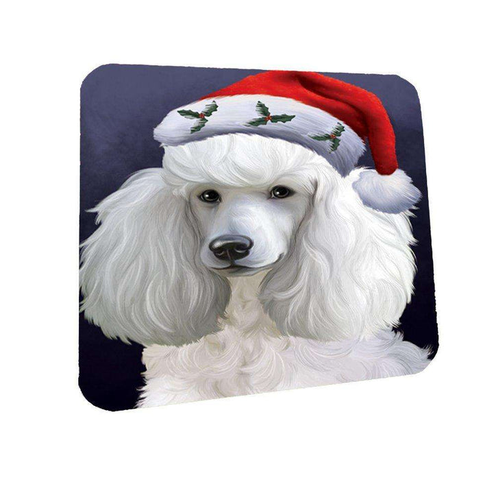 Christmas Poodles Dog Holiday Portrait with Santa Hat Coasters Set of 4
