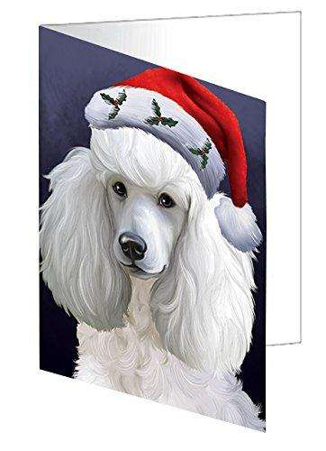 Christmas Poodles Dog Holiday Portrait with Santa Hat Handmade Artwork Assorted Pets Greeting Cards and Note Cards with Envelopes for All Occasions and Holiday Seasons