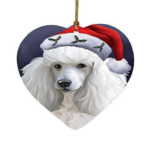Christmas Poodles Dog Holiday Portrait with Santa Hat Heart Ornament