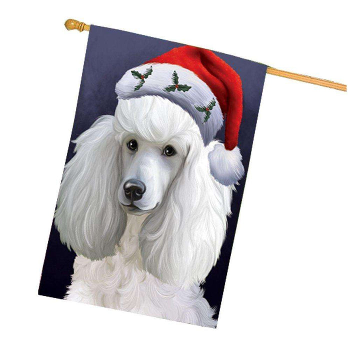 Christmas Poodles Dog Holiday Portrait with Santa Hat House Flag