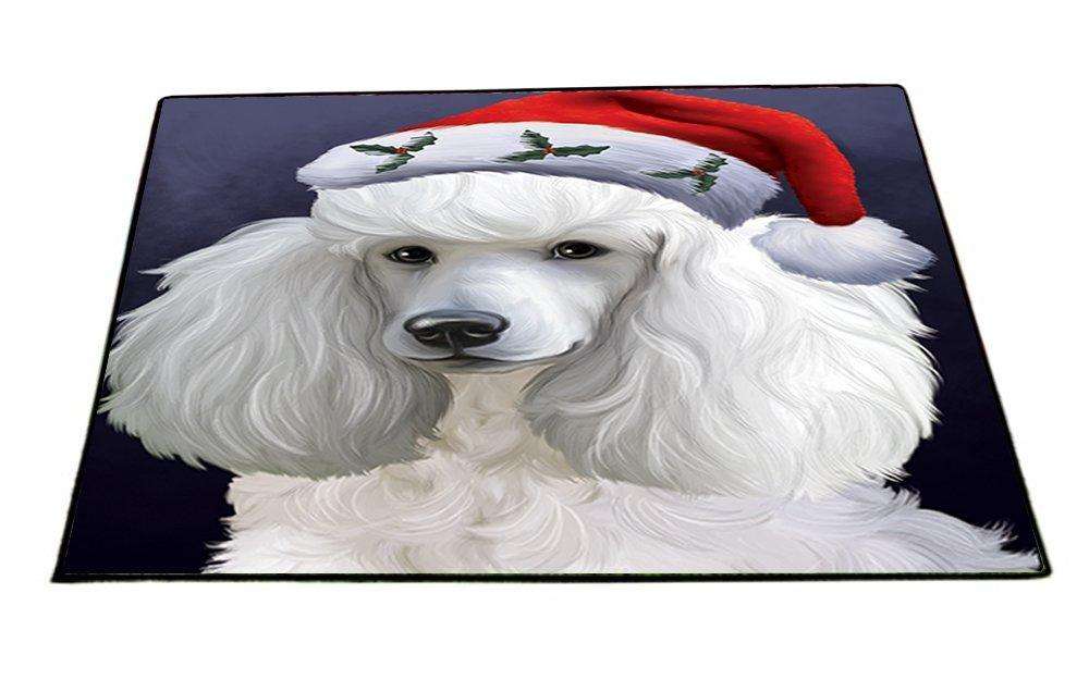 Christmas Poodles Dog Holiday Portrait with Santa Hat Indoor/Outdoor Floormat