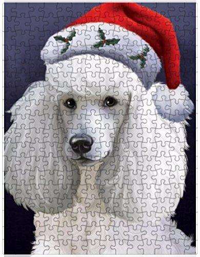 Christmas Poodles Dog Holiday Portrait with Santa Hat Puzzle with Photo Tin
