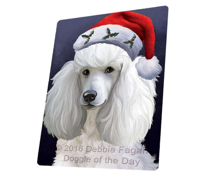 Christmas Poodles Dog Holiday Portrait with Santa Hat Tempered Cutting Board