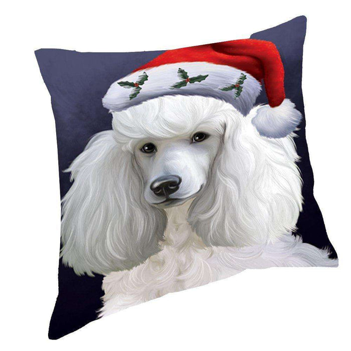 Christmas Poodles Dog Holiday Portrait with Santa Hat Throw Pillow