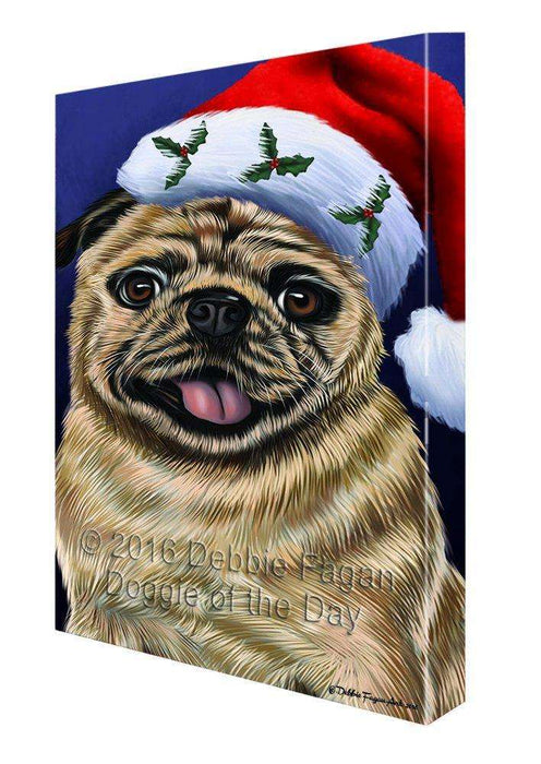 Christmas Pug Dog Holiday Portrait with Santa Hat Canvas Wall Art D020