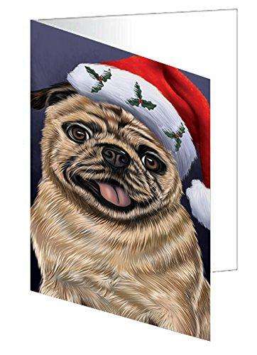 Christmas Pug Dog Holiday Portrait with Santa Hat Handmade Artwork Assorted Pets Greeting Cards and Note Cards with Envelopes for All Occasions and Holiday Seasons