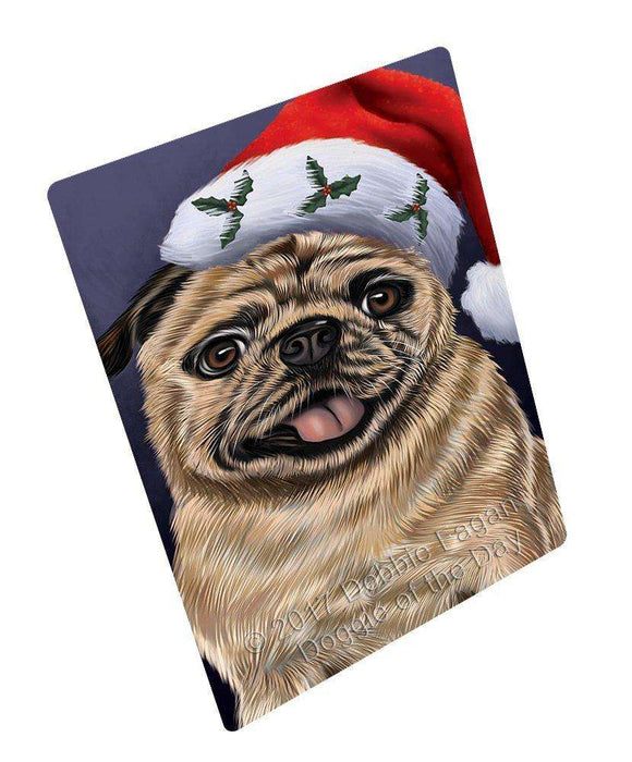 Christmas Pug Dog Holiday Portrait with Santa Hat Tempered Cutting Board