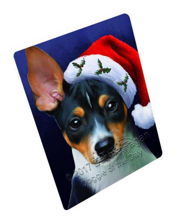 Christmas Rat Terrier Dog Holiday Portrait with Santa Hat Large Refrigerator / Dishwasher Magnet D125