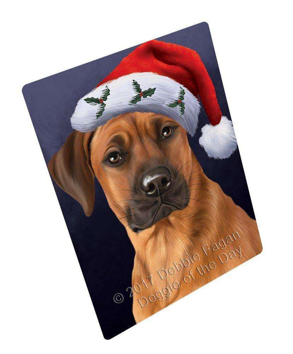 Christmas Rhodesian Ridgebacks Dog Holiday Portrait with Santa Hat Art Portrait Print Woven Throw Sherpa Plush Fleece Blanket