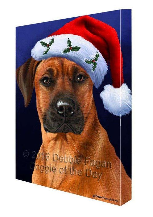 Christmas Rhodesian Ridgebacks Dog Holiday Portrait with Santa Hat Canvas Wall Art D021