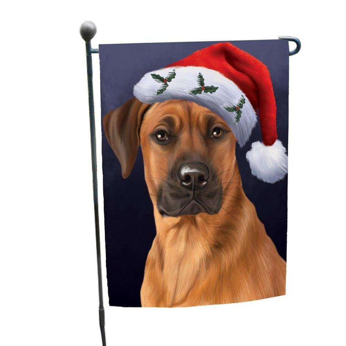 Christmas Rhodesian Ridgebacks Dog Holiday Portrait with Santa Hat Garden Flag