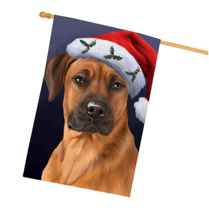 Christmas Rhodesian Ridgebacks Dog Holiday Portrait with Santa Hat House Flag