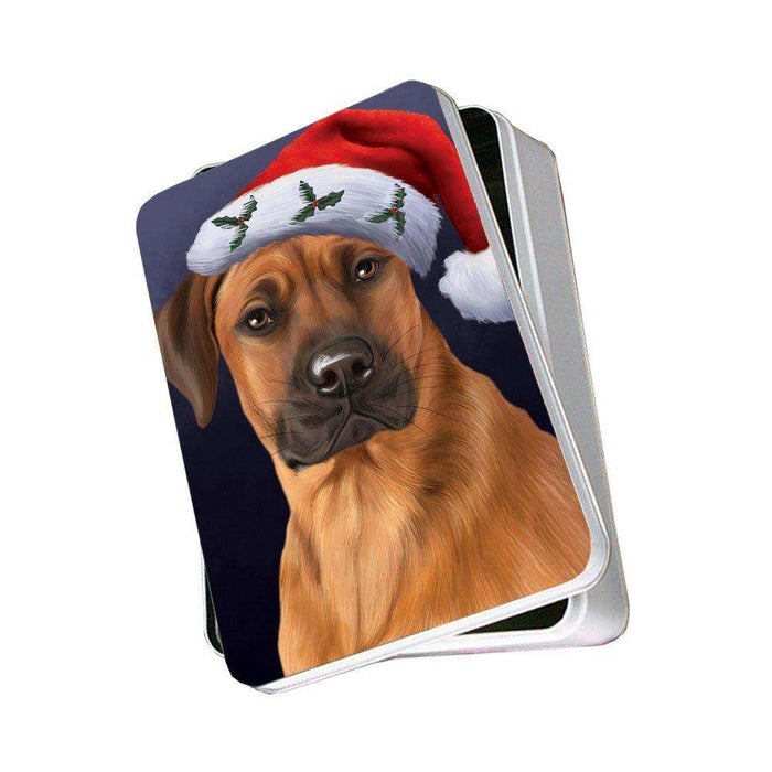 Christmas Rhodesian Ridgebacks Dog Holiday Portrait with Santa Hat Photo Storage Tin
