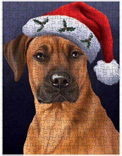 Christmas Rhodesian Ridgebacks Dog Holiday Portrait with Santa Hat Puzzle with Photo Tin