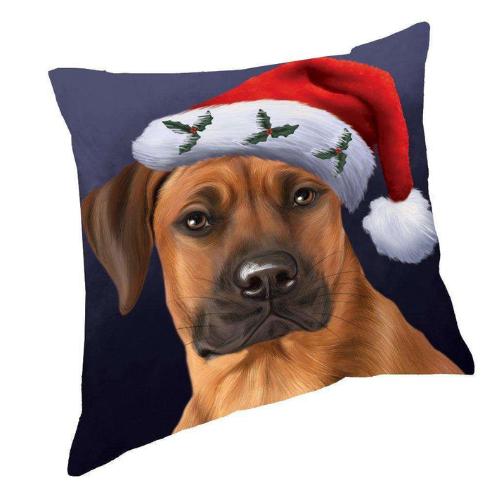 Christmas Rhodesian Ridgebacks Dog Holiday Portrait with Santa Hat Throw Pillow
