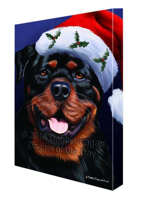 Christmas Rottweiler Dog Holiday Portrait with Santa Hat Canvas Wall Art D022