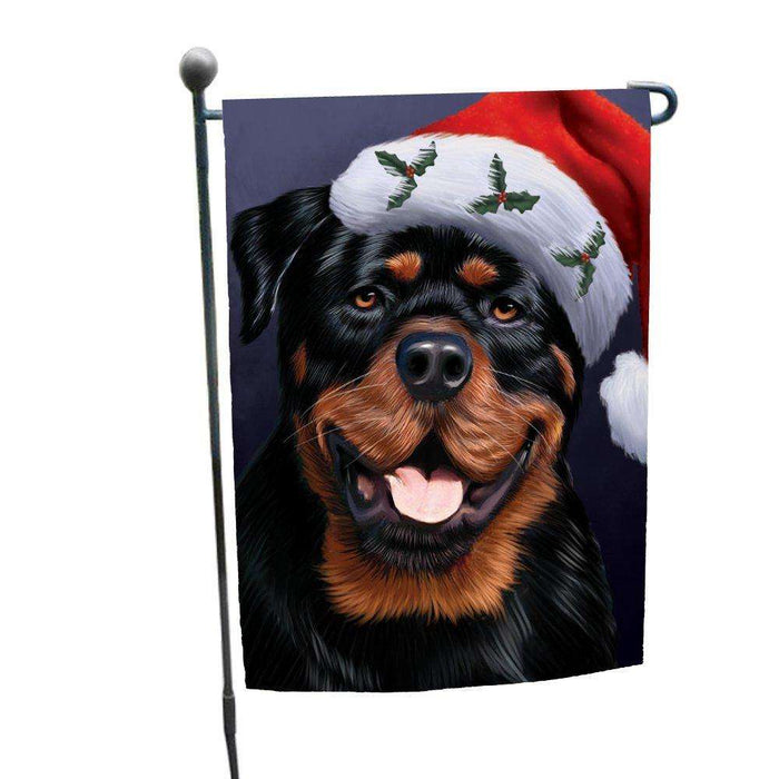 Christmas Rottweiler Dog Holiday Portrait with Santa Hat Garden Flag