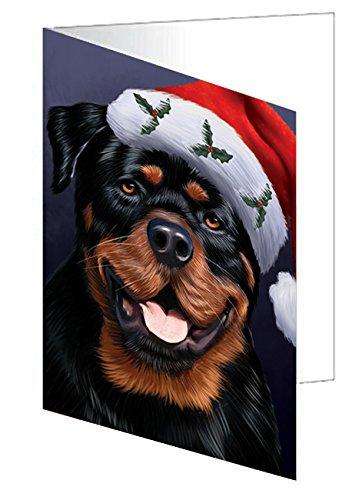 Christmas Rottweiler Dog Holiday Portrait with Santa Hat Handmade Artwork Assorted Pets Greeting Cards and Note Cards with Envelopes for All Occasions and Holiday Seasons
