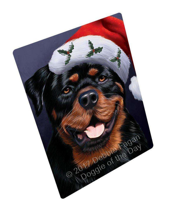 Christmas Rottweiler Dog Holiday Portrait with Santa Hat Tempered Cutting Board