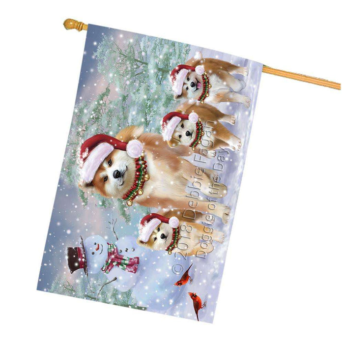 Christmas Running Family Dogs Akitas Dog House Flag FLG54414
