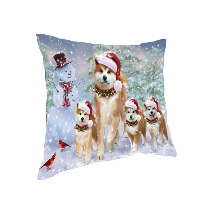 Christmas Running Family Dogs Akitas Dog Pillow PIL73488