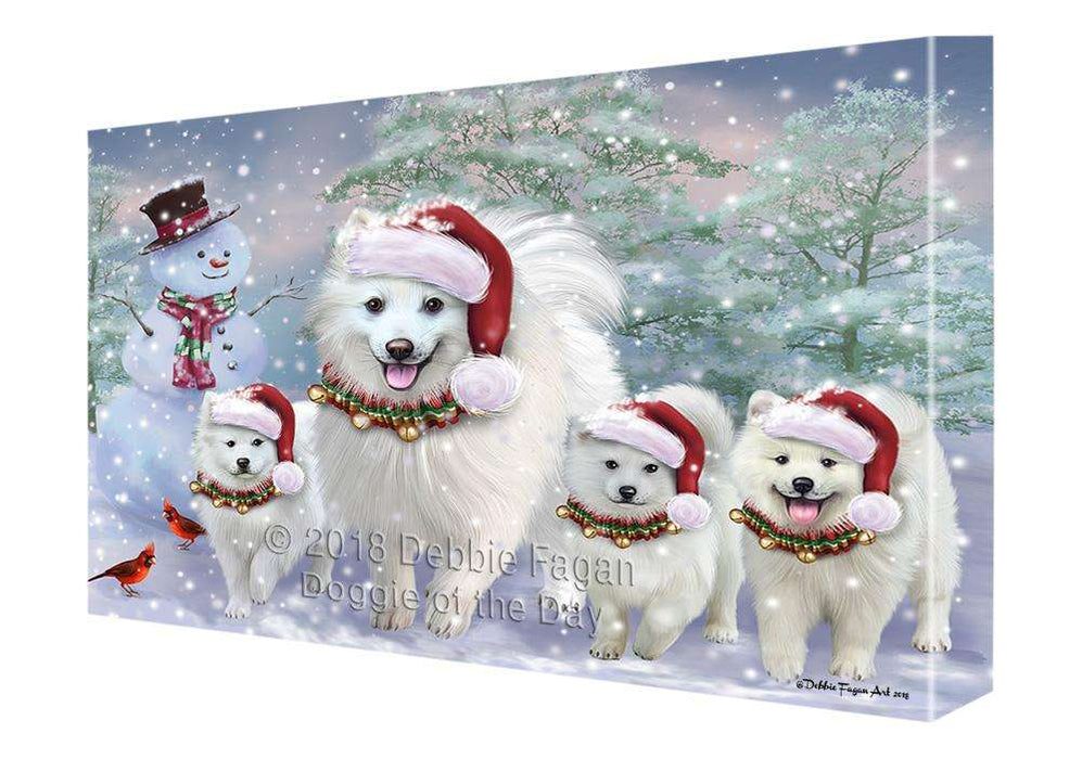 Christmas Running Family Dogs American Eskimos Dog Canvas Print Wall Art Décor CVS105803