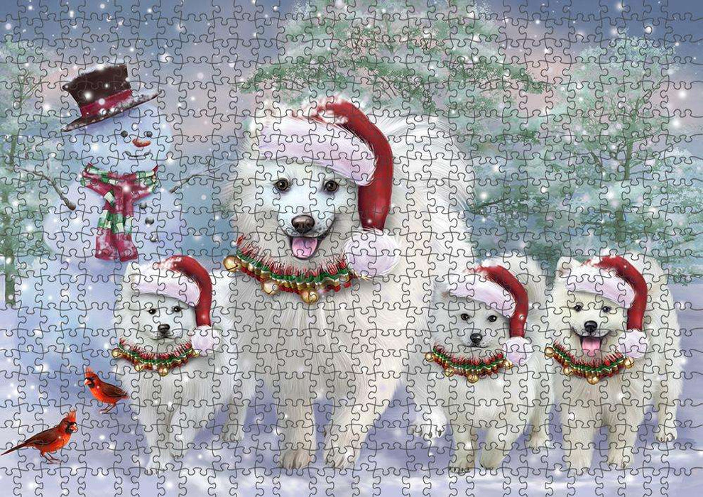 Christmas Running Family Dogs American Eskimos Dog Puzzle with Photo Tin PUZL84024