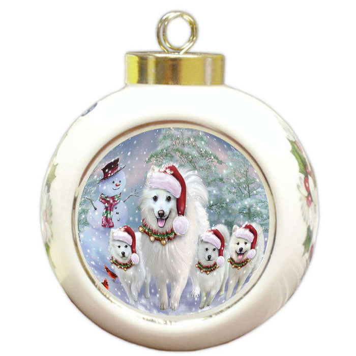 Christmas Running Family Dogs American Eskimos Dog Round Ball Christmas Ornament RBPOR54217