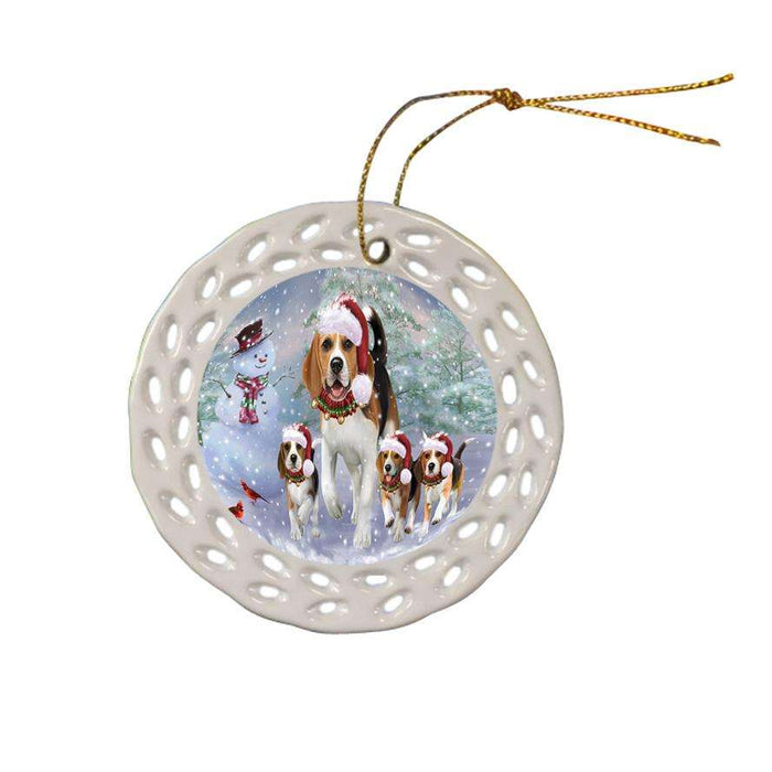 Christmas Running Family Dogs Beagles Dog Ceramic Doily Ornament DPOR54218