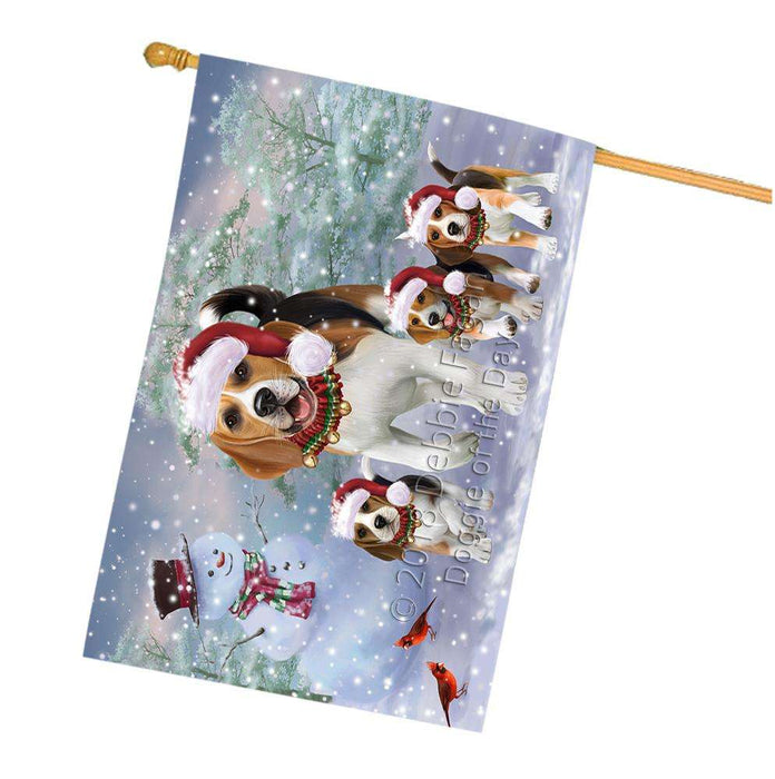 Christmas Running Family Dogs Beagles Dog House Flag FLG54416