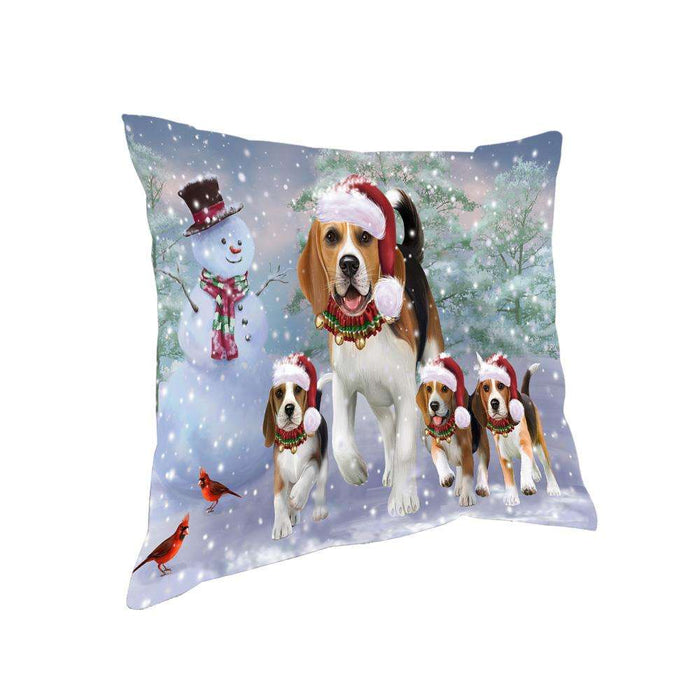 Christmas Running Family Dogs Beagles Dog Pillow PIL73496