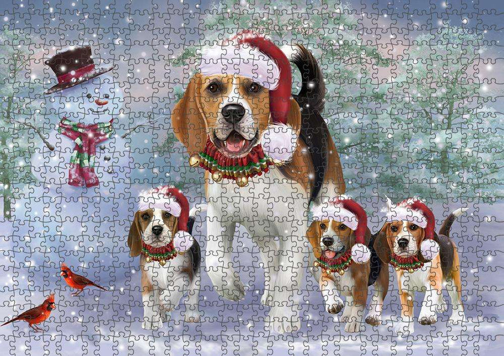 Christmas Running Family Dogs Beagles Dog Puzzle with Photo Tin PUZL84028