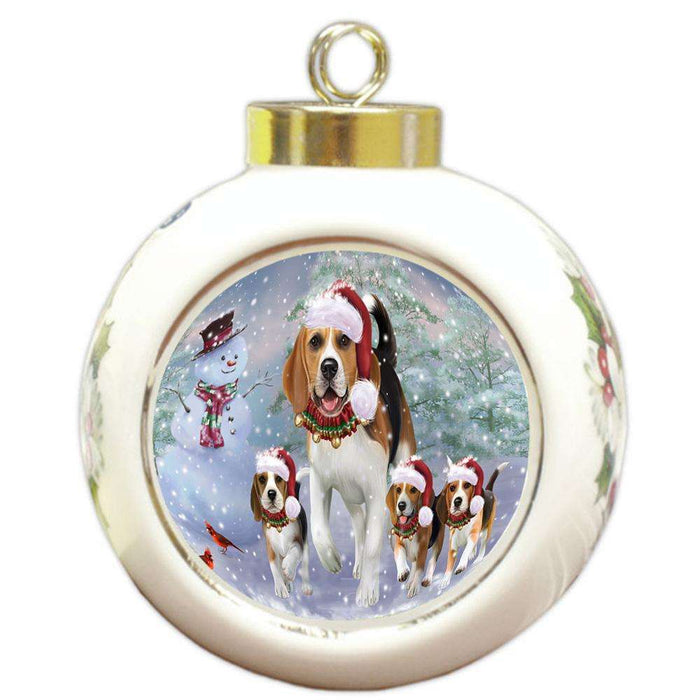 Christmas Running Family Dogs Beagles Dog Round Ball Christmas Ornament RBPOR54218