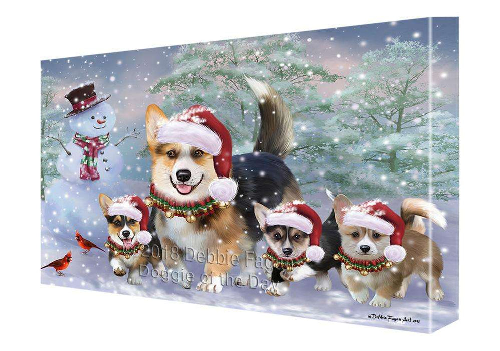 Christmas Running Family Dogs Corgis Dog Canvas Print Wall Art Décor CVS105821