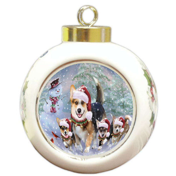 Christmas Running Family Dogs Corgis Dog Round Ball Christmas Ornament RBPOR54219