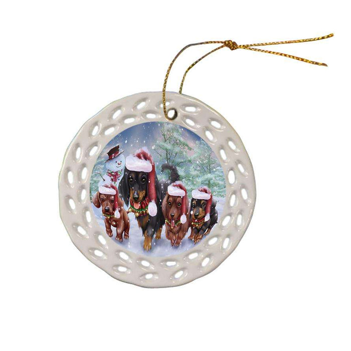 Christmas Running Family Dogs Dachshunds Dog Ceramic Doily Ornament DPOR54220