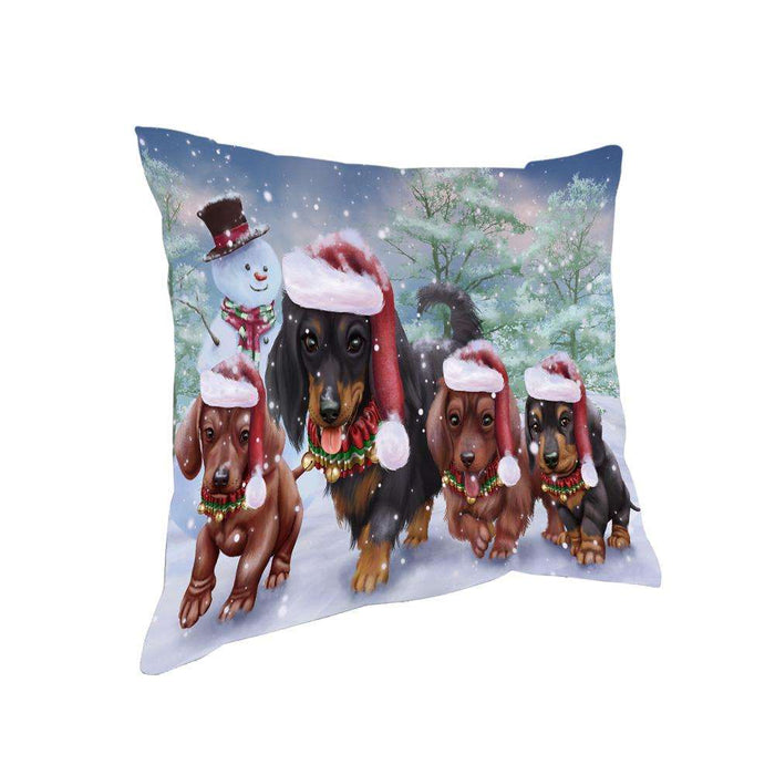 Christmas Running Family Dogs Dachshunds Dog Pillow PIL73504