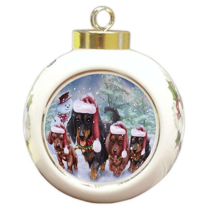 Christmas Running Family Dogs Dachshunds Dog Round Ball Christmas Ornament RBPOR54220