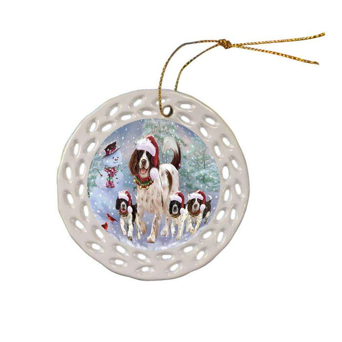 Christmas Running Family Dogs English Springer Spaniels Dog Ceramic Doily Ornament DPOR54221