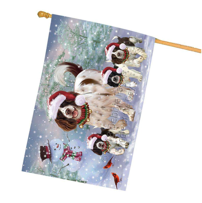 Christmas Running Family Dogs English Springer Spaniels Dog House Flag FLG54419