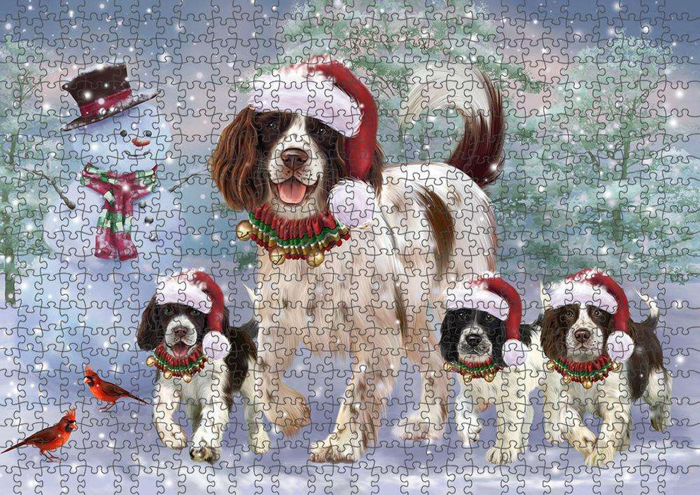 Christmas Running Family Dogs English Springer Spaniels Dog Puzzle with Photo Tin PUZL84040