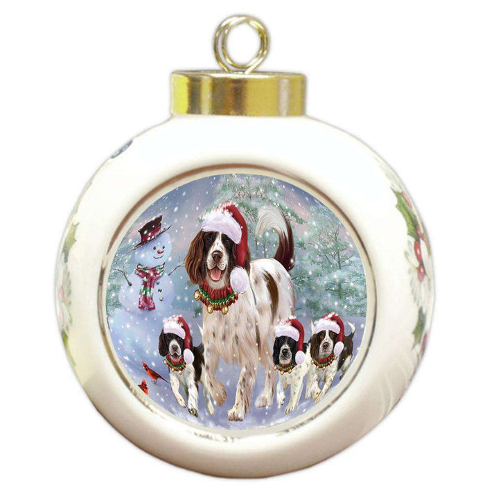Christmas Running Family Dogs English Springer Spaniels Dog Round Ball Christmas Ornament RBPOR54221