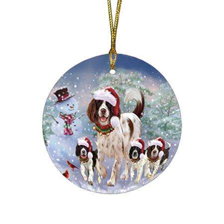 Christmas Running Family Dogs English Springer Spaniels Dog Round Flat Christmas Ornament RFPOR54212